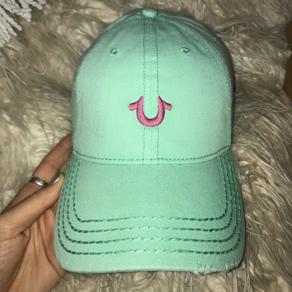Mint with pink logo true religion baseball cap